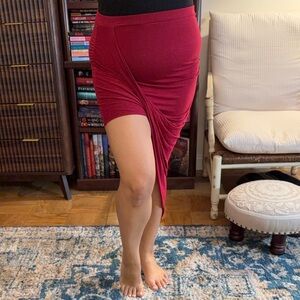 Red Ruched Midi Skirt